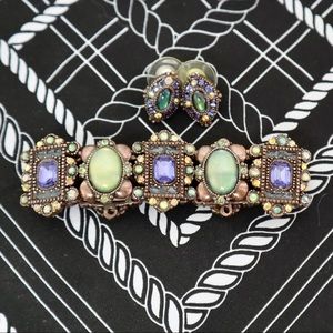 Green, Purple, & Yellow Bejeweled Bracelet & Studs